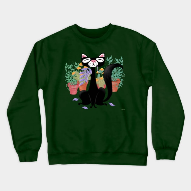 Cat Who Loved Plants Too Much Crewneck Sweatshirt by LittleBunnySunshine